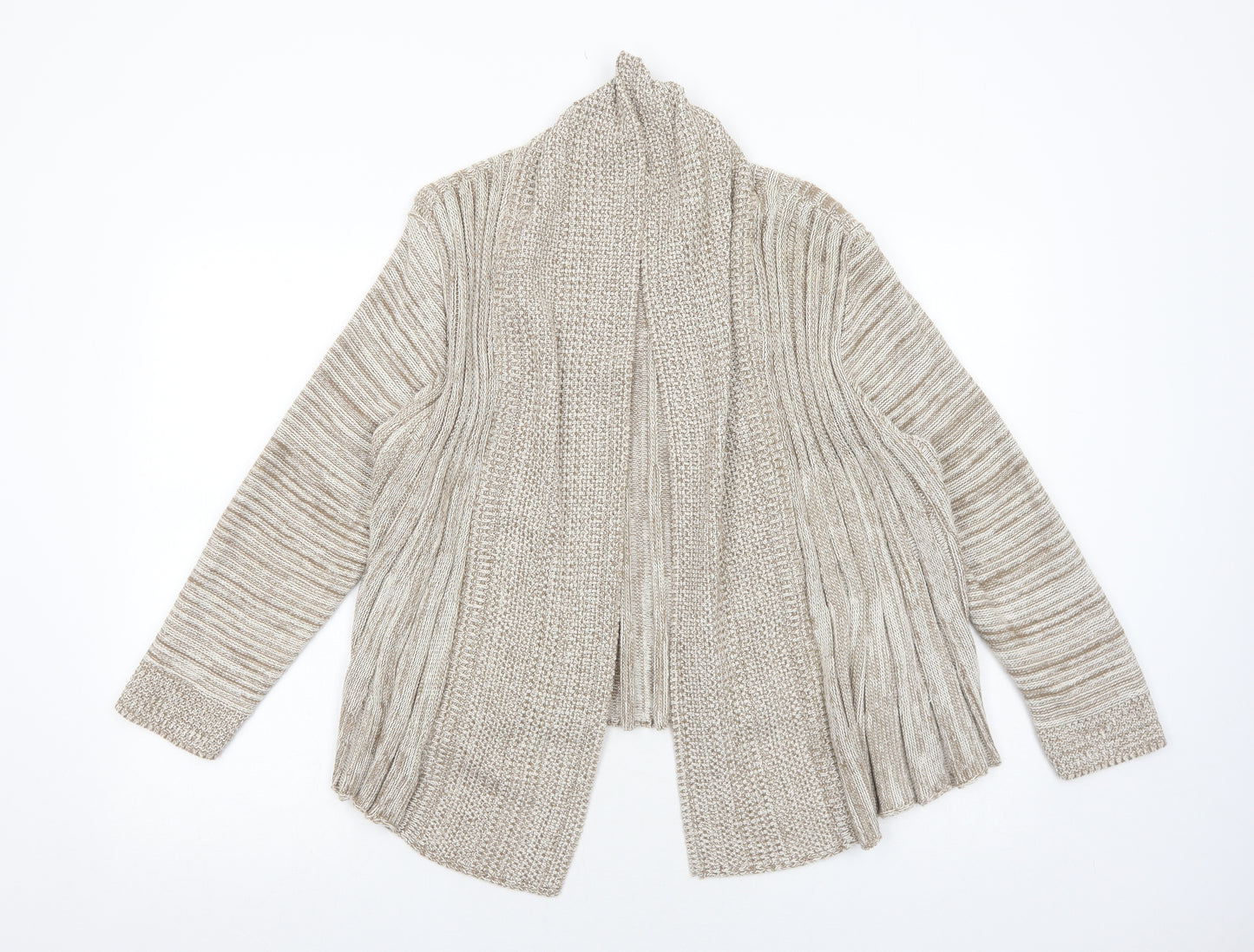 Elegant Womens Beige Collared Striped Cotton Cardigan Jumper Size S
