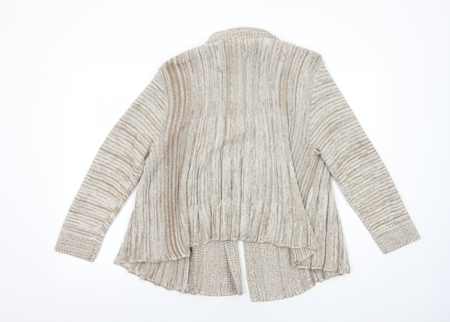 Elegant Womens Beige Collared Striped Cotton Cardigan Jumper Size S