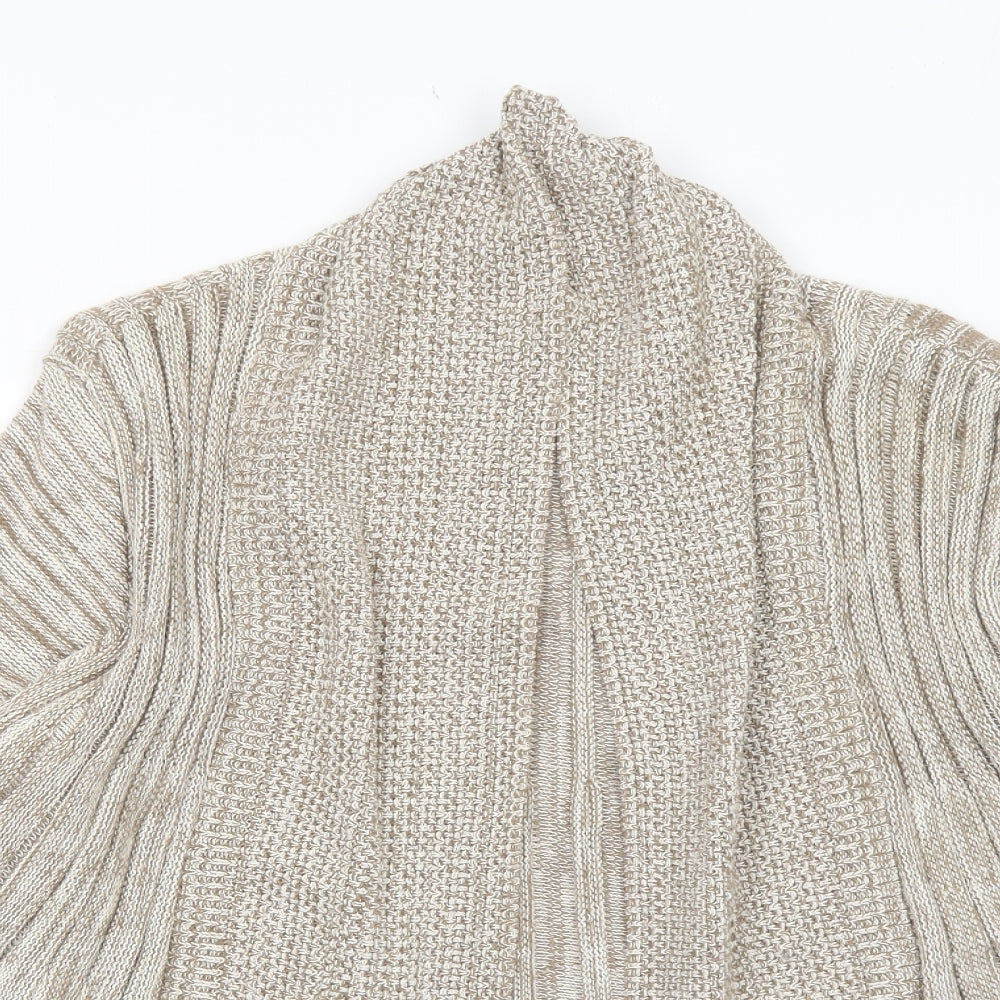 Elegant Womens Beige Collared Striped Cotton Cardigan Jumper Size S
