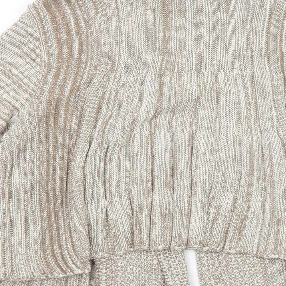 Elegant Womens Beige Collared Striped Cotton Cardigan Jumper Size S