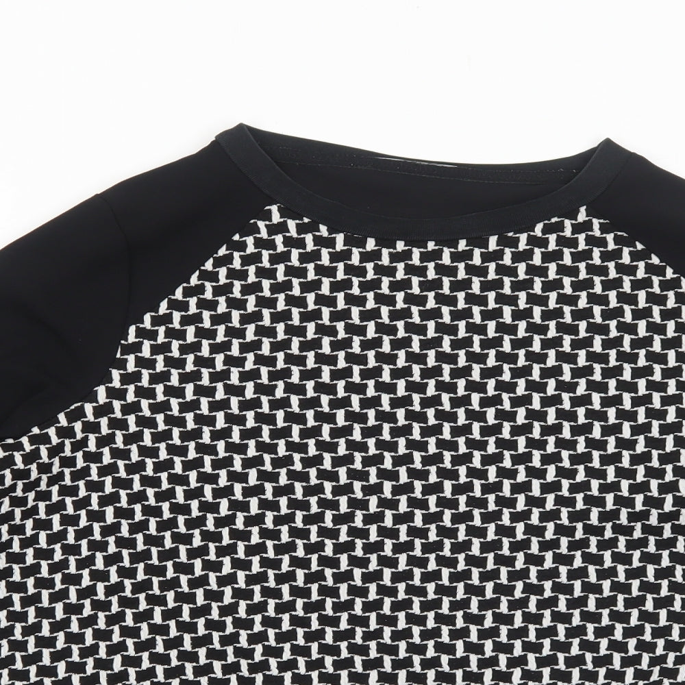 Atmosphere Womens Black Geometric Polyester Basic T-Shirt Size 12 Round Neck - Tie Front