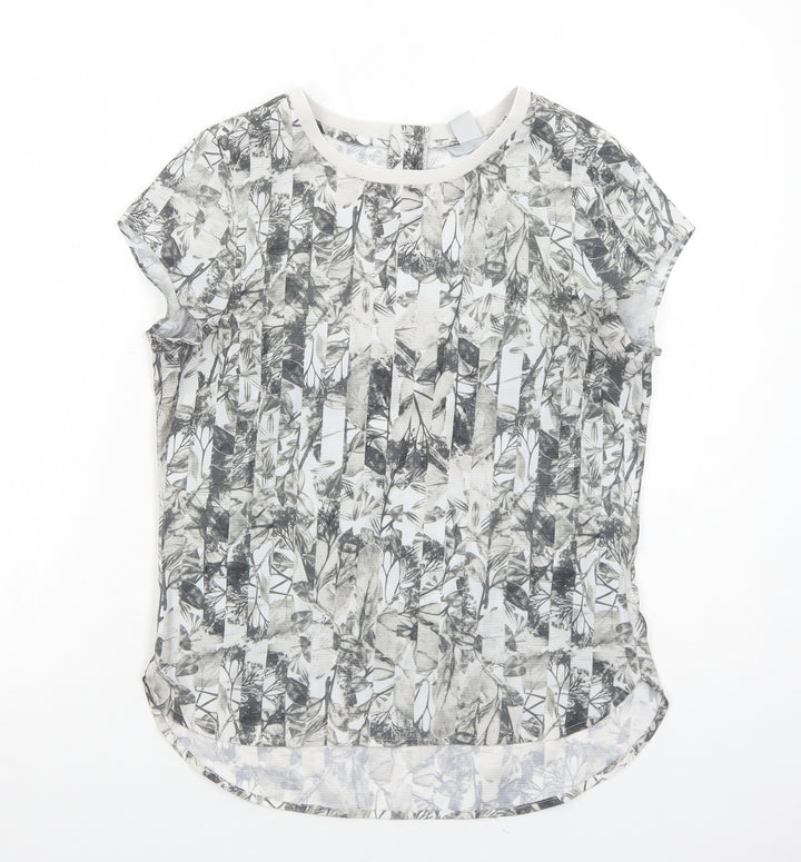 H&M Womens Grey Geometric Polyester Basic Blouse Size 8 Boat Neck