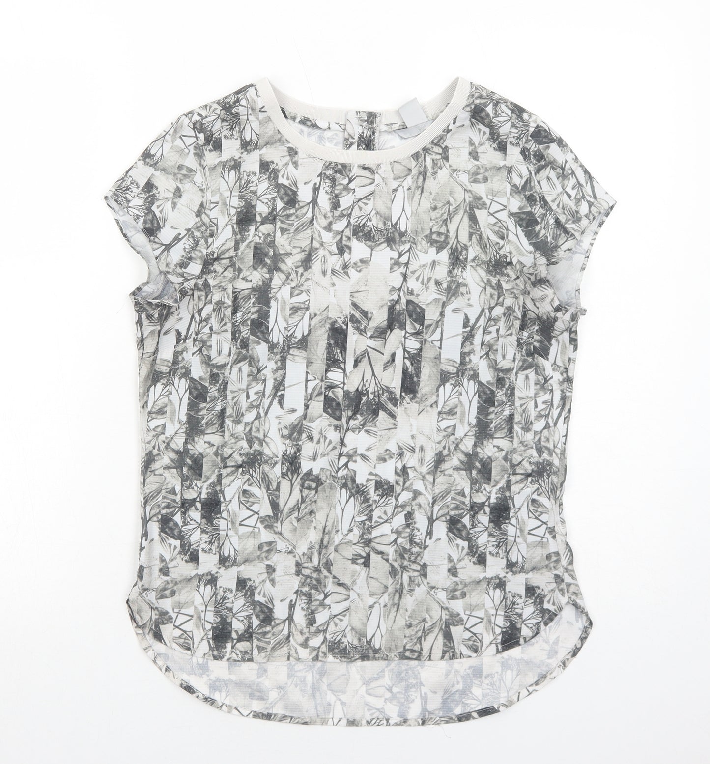 H&M Womens Grey Geometric Polyester Basic Blouse Size 8 Boat Neck