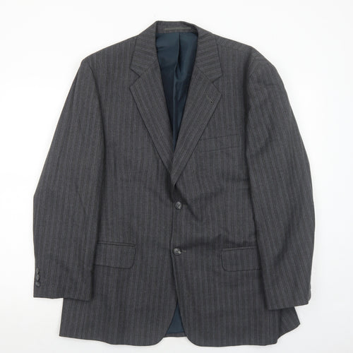 Preworn Mens Grey Striped Polyester Jacket Suit Jacket Size 42 Regular