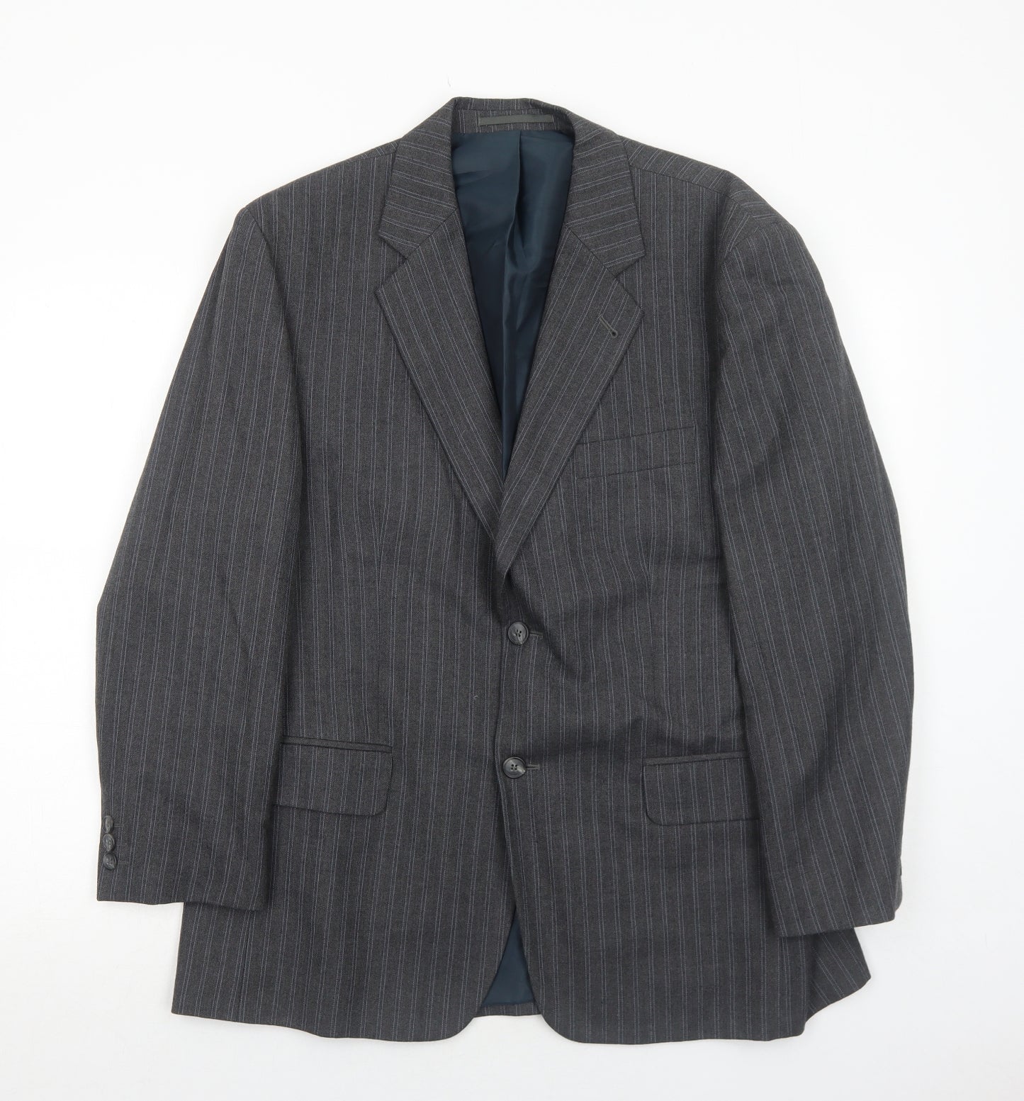 Preworn Mens Grey Striped Polyester Jacket Suit Jacket Size 42 Regular
