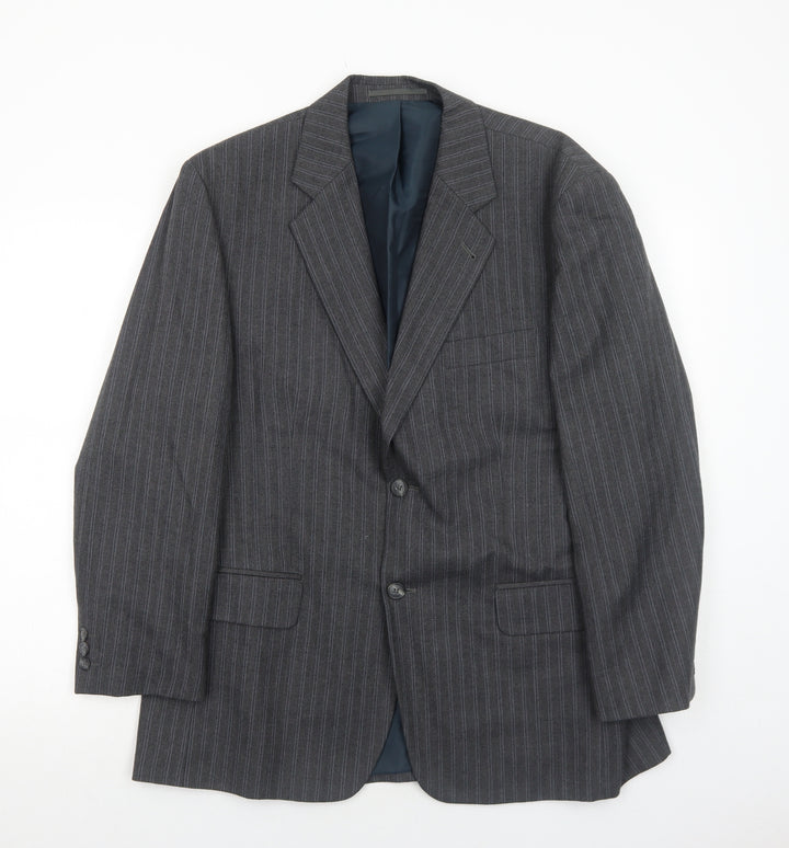 Preworn Mens Grey Striped Polyester Jacket Suit Jacket Size 42 Regular