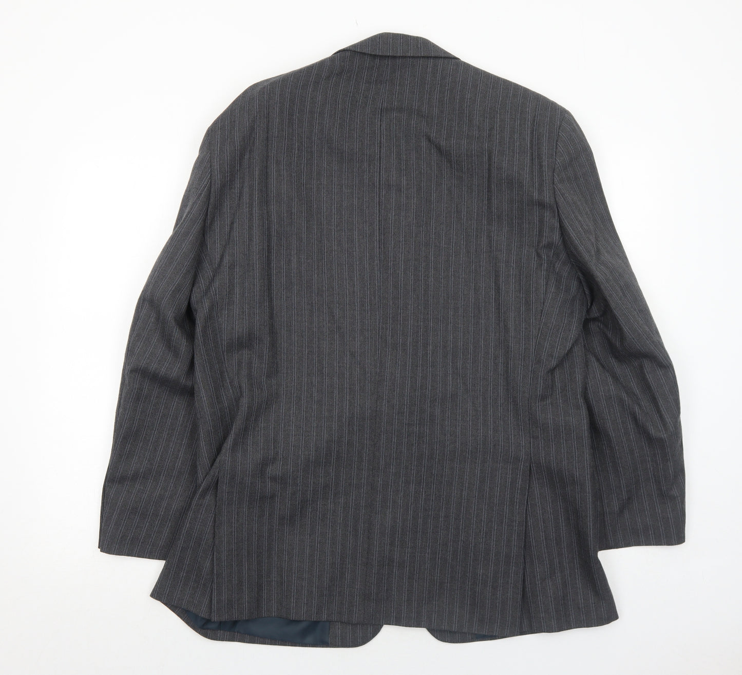 Preworn Mens Grey Striped Polyester Jacket Suit Jacket Size 42 Regular