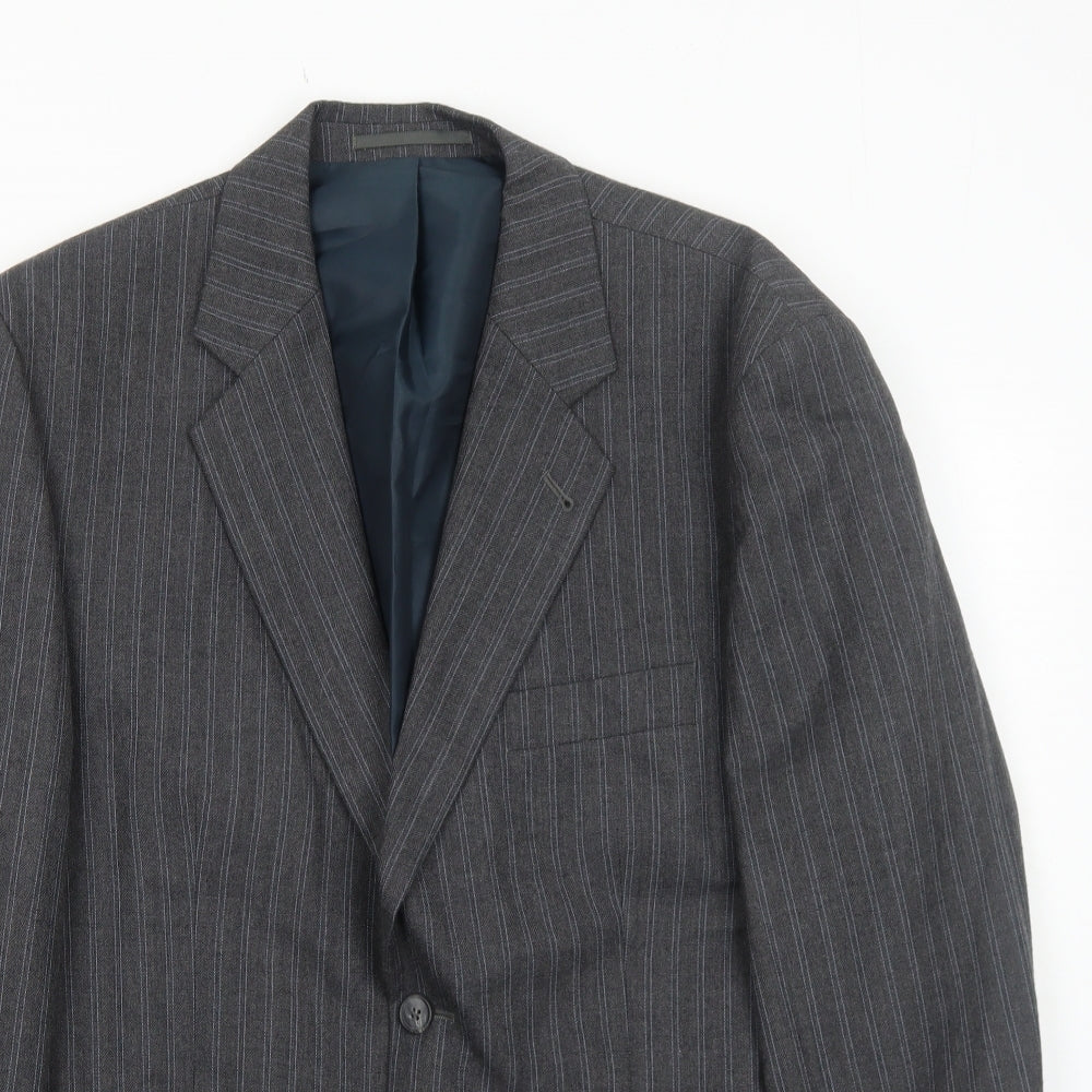 Preworn Mens Grey Striped Polyester Jacket Suit Jacket Size 42 Regular