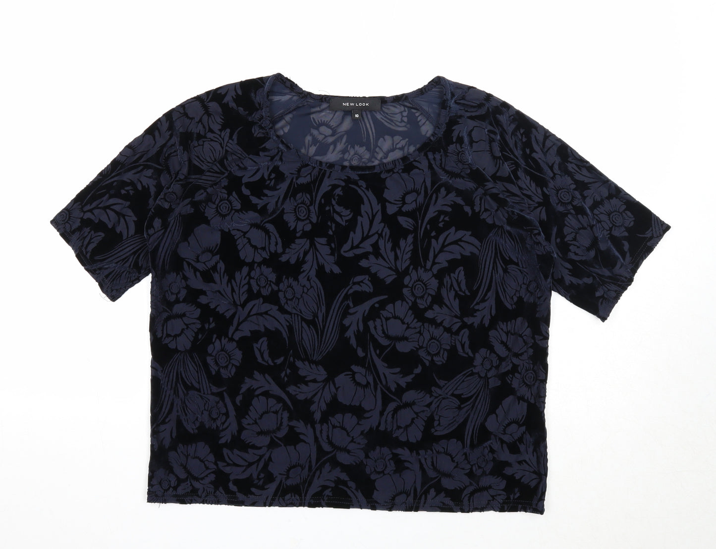New Look Womens Black Geometric Polyester Basic T-Shirt Size 10 Round Neck