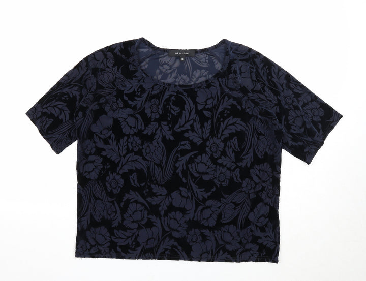 New Look Womens Black Geometric Polyester Basic T-Shirt Size 10 Round Neck
