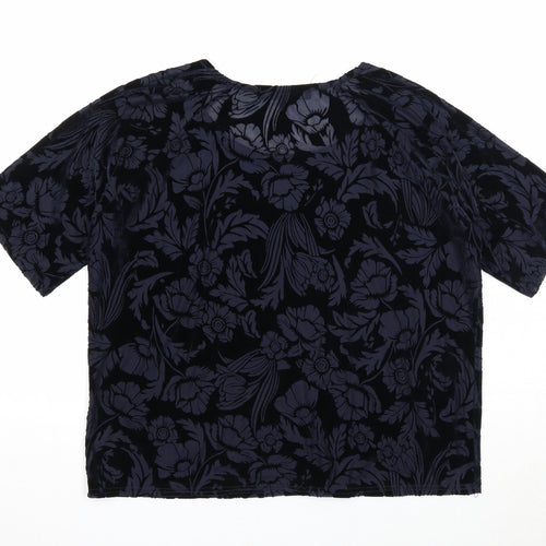 New Look Womens Black Geometric Polyester Basic T-Shirt Size 10 Round Neck