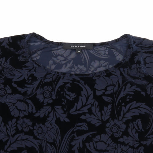 New Look Womens Black Geometric Polyester Basic T-Shirt Size 10 Round Neck