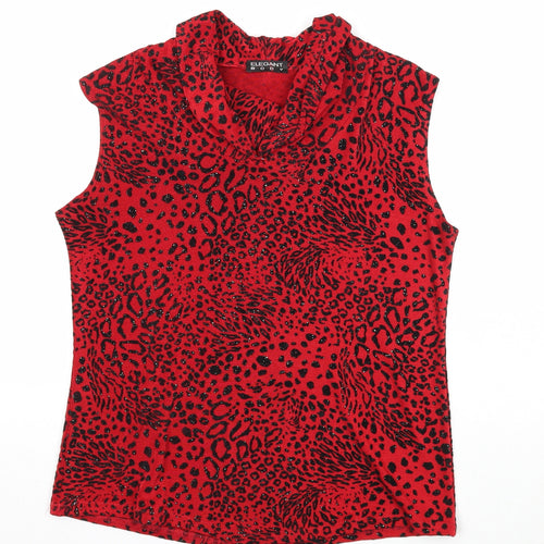 Elegant Body Womens Red Geometric Polyester Basic Tank Size M Cowl Neck