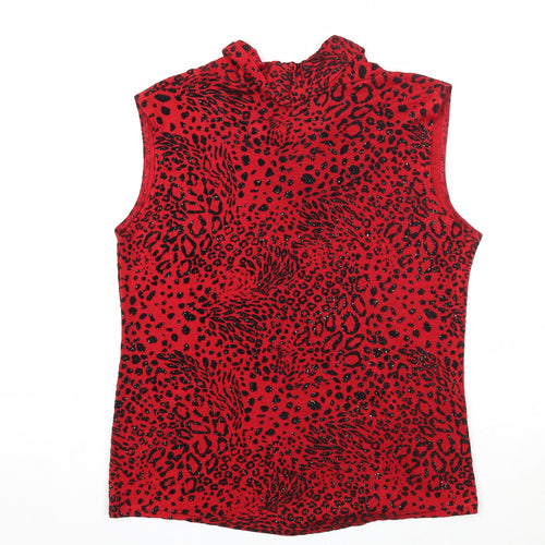 Elegant Body Womens Red Geometric Polyester Basic Tank Size M Cowl Neck