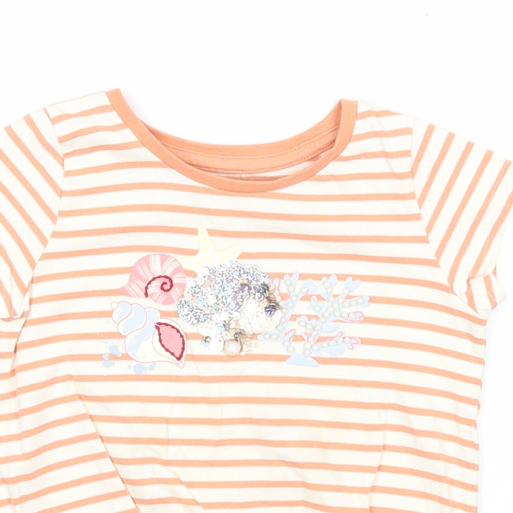 Nutmeg Girls Orange Striped Cotton Basic Tank Size 5-6 Years Round Neck Pullover - Knot Front