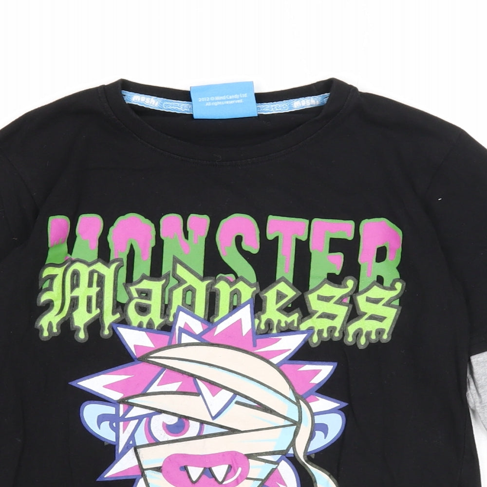 Tesco Boys Black Herringbone Cotton Basic T-Shirt Size 8-9 Years Roll Neck Pullover - Moshi Monsters Monster Madness
