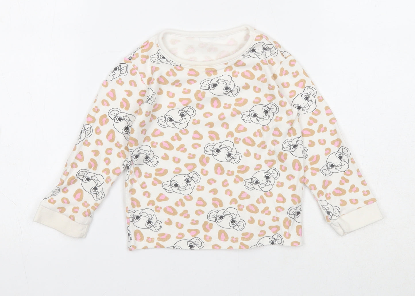 George Girls White Geometric Cotton Basic T-Shirt Size 12-18 Months Round Neck Pullover - Simba Lion King