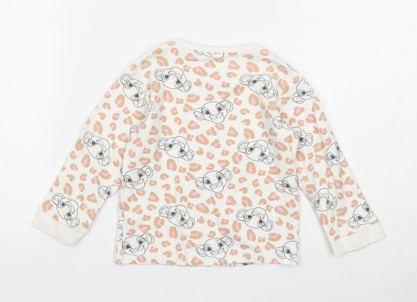 George Girls White Geometric Cotton Basic T-Shirt Size 12-18 Months Round Neck Pullover - Simba Lion King