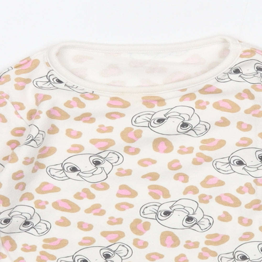 George Girls White Geometric Cotton Basic T-Shirt Size 12-18 Months Round Neck Pullover - Simba Lion King