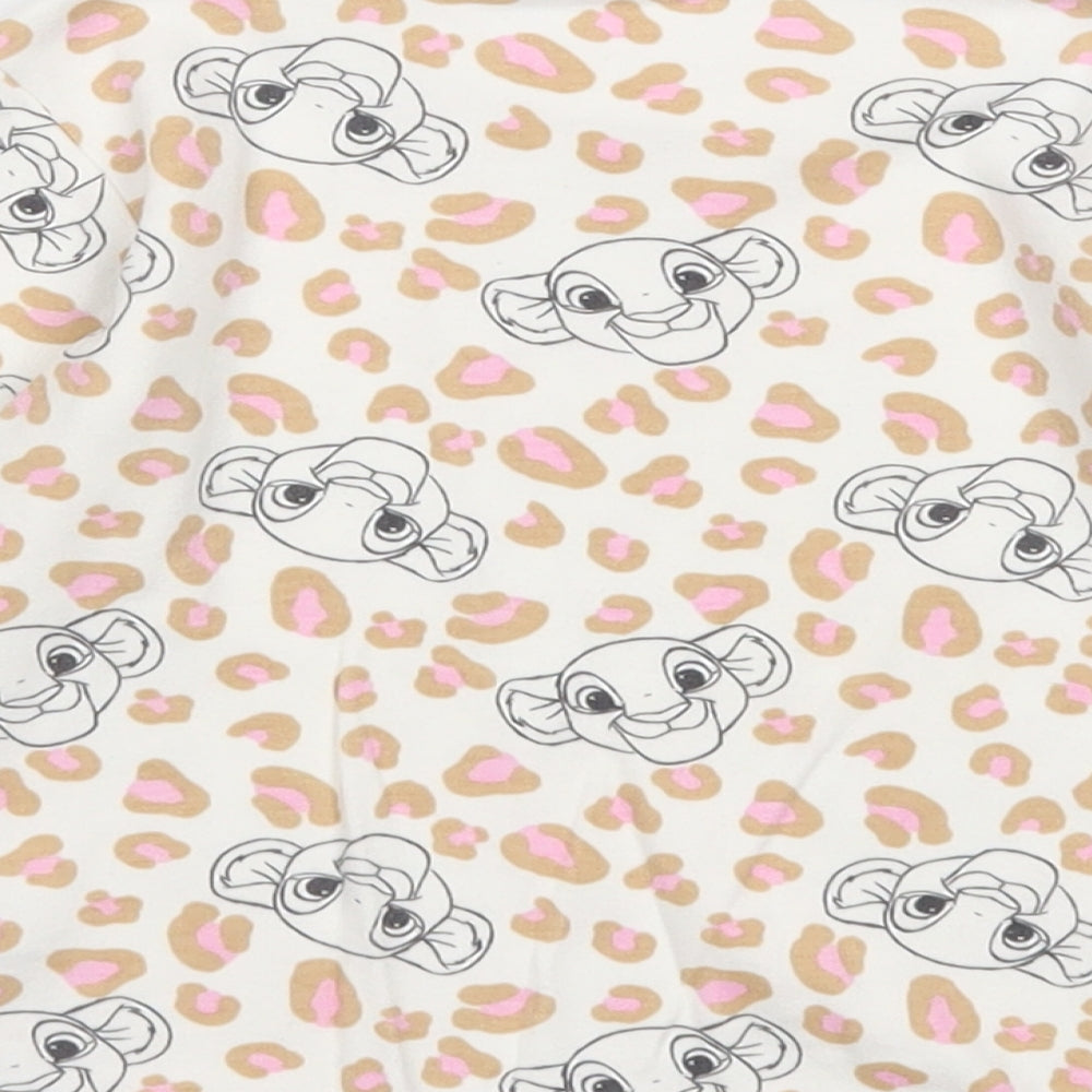 George Girls White Geometric Cotton Basic T-Shirt Size 12-18 Months Round Neck Pullover - Simba Lion King