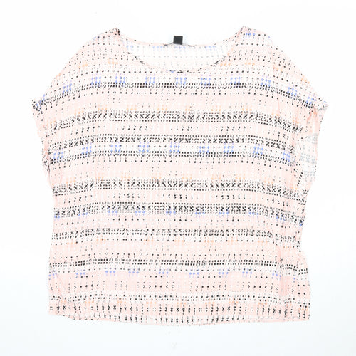 Atmosphere Womens Pink Geometric Viscose Basic Blouse Size 16 Round Neck