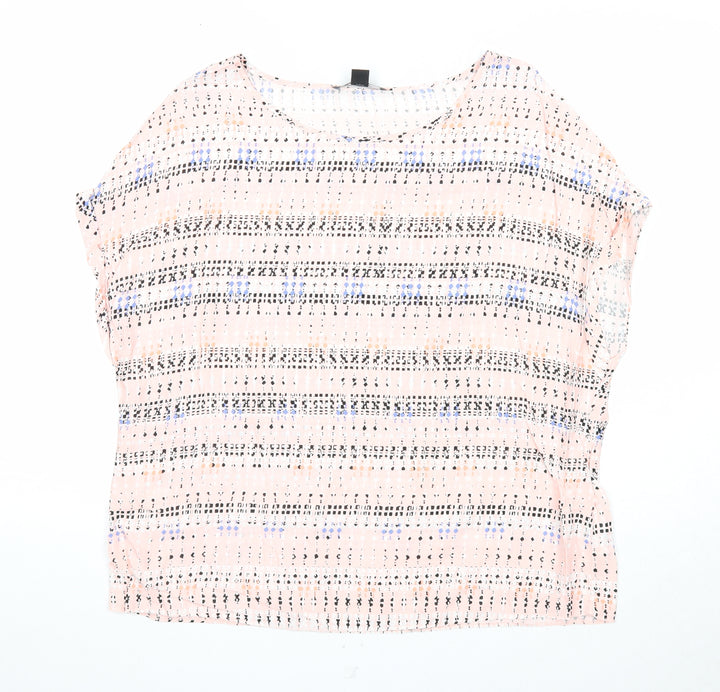 Atmosphere Womens Pink Geometric Viscose Basic Blouse Size 16 Round Neck