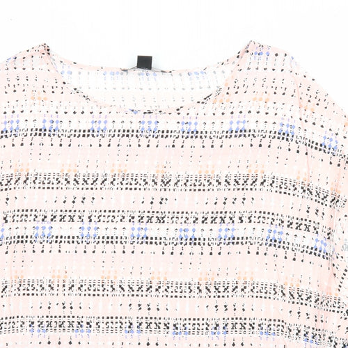 Atmosphere Womens Pink Geometric Viscose Basic Blouse Size 16 Round Neck