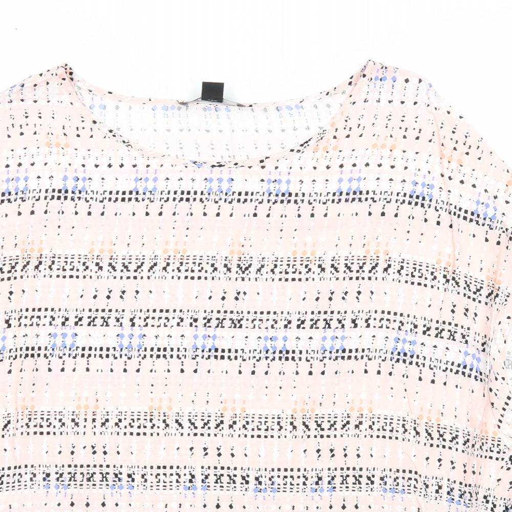 Atmosphere Womens Pink Geometric Viscose Basic Blouse Size 16 Round Neck