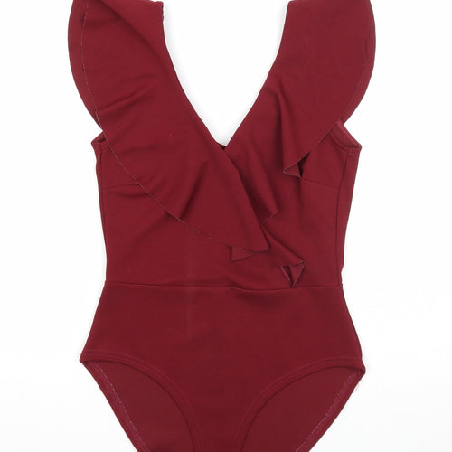 New Look Womens Red Polyester Bodysuit One-Piece Size 10 Snap