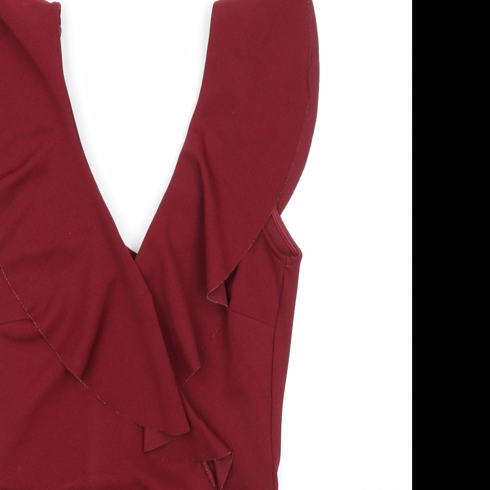 New Look Womens Red Polyester Bodysuit One-Piece Size 10 Snap