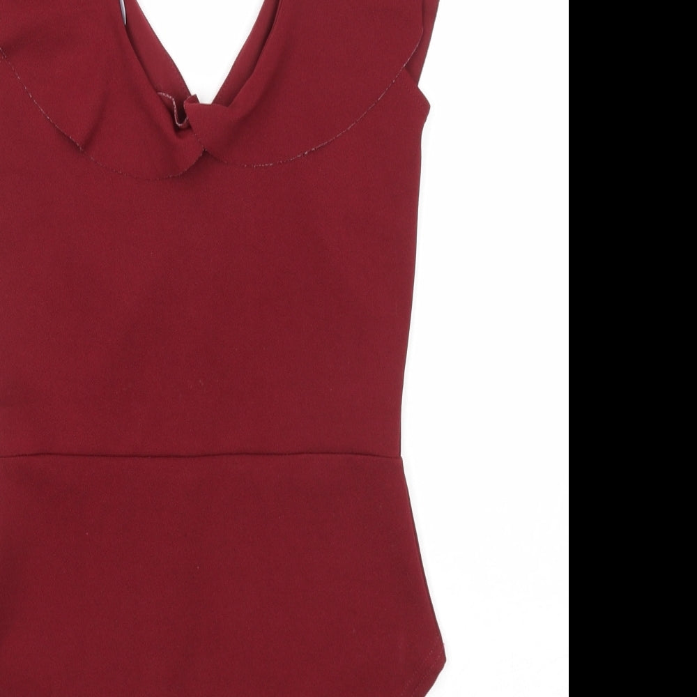 New Look Womens Red Polyester Bodysuit One-Piece Size 10 Snap