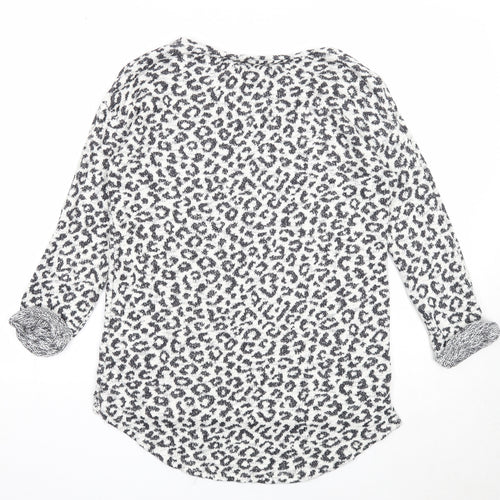 NEXT Womens White V-Neck Animal Print Cotton Pullover Jumper Size 10 - Leopard Pattern