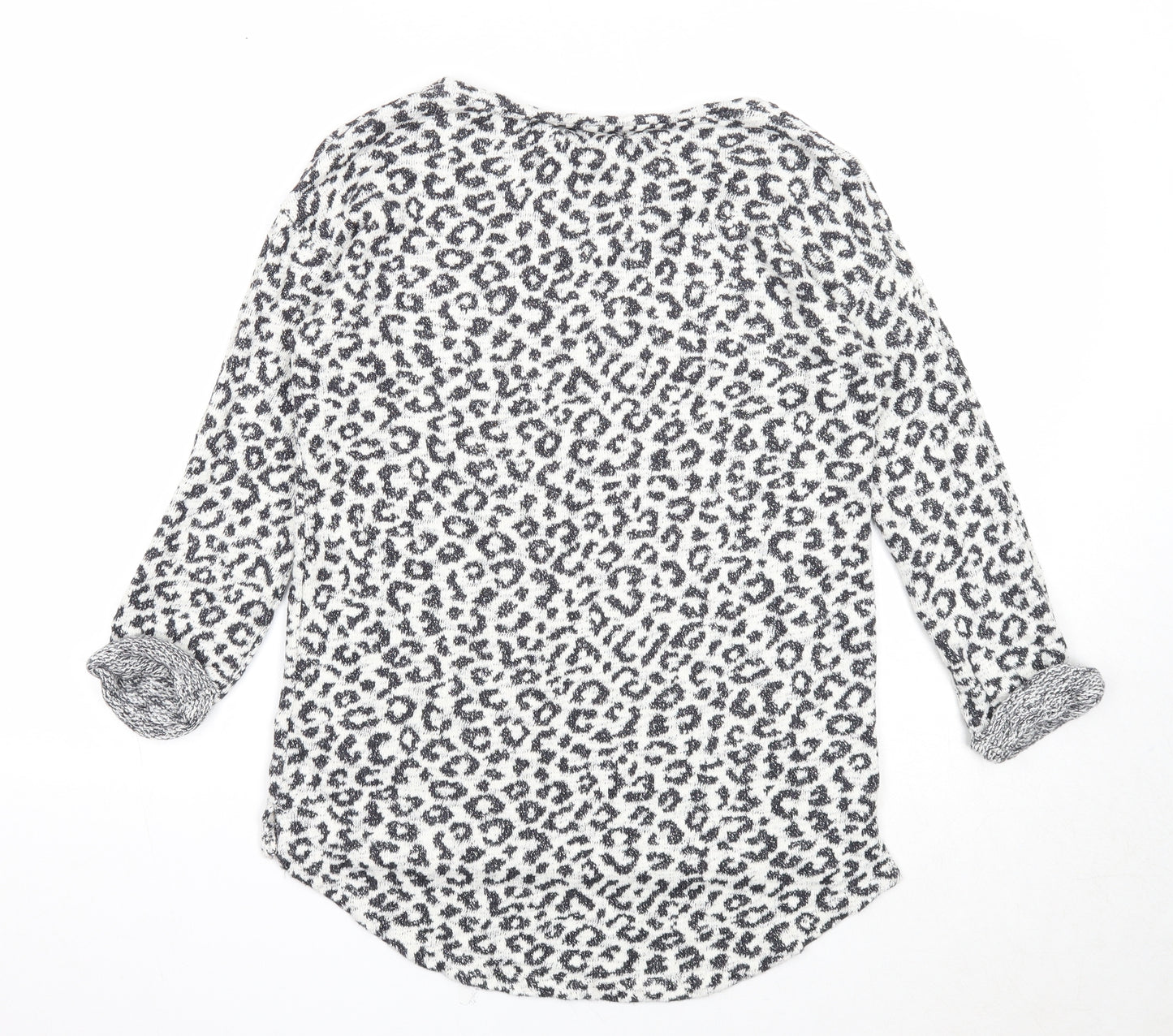 NEXT Womens White V-Neck Animal Print Cotton Pullover Jumper Size 10 - Leopard Pattern