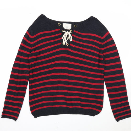 Springfield Womens Red Boat Neck Striped Acrylic Pullover Jumper Size M