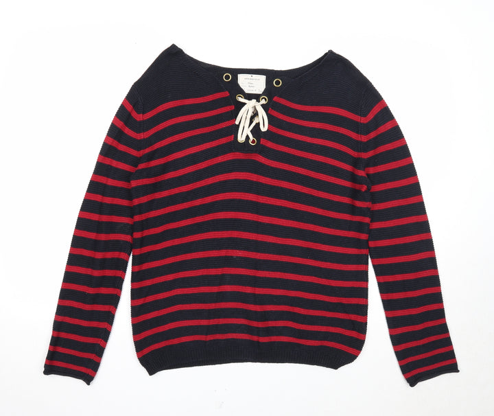 Springfield Womens Red Boat Neck Striped Acrylic Pullover Jumper Size M