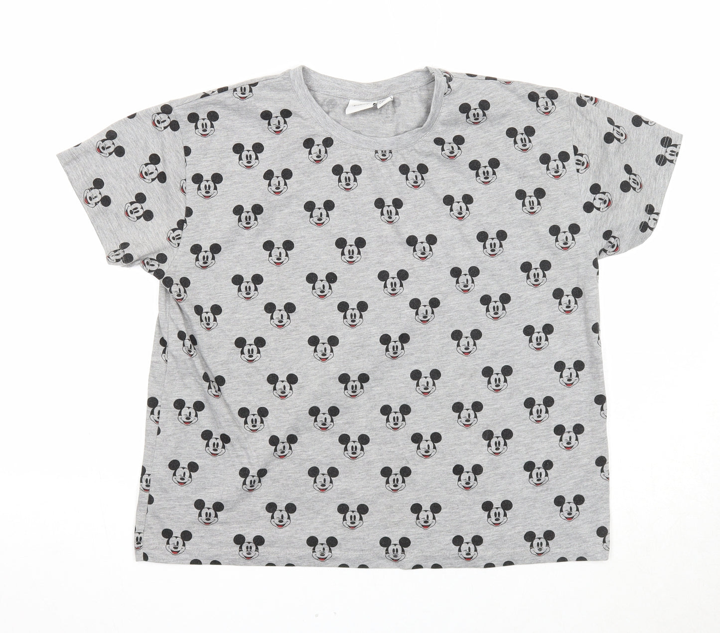 Disney Womens Grey Geometric Polyester Basic T-Shirt Size 10 Round Neck - Mickey Mouse