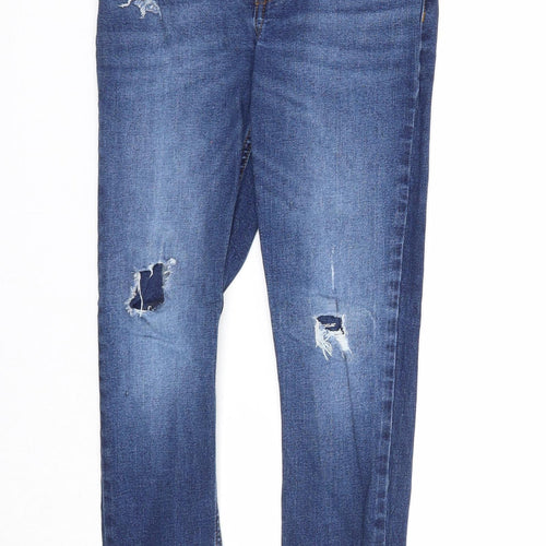 River Island Girls Blue Cotton Straight Jeans Size 9 Years Regular Zip - Distressed