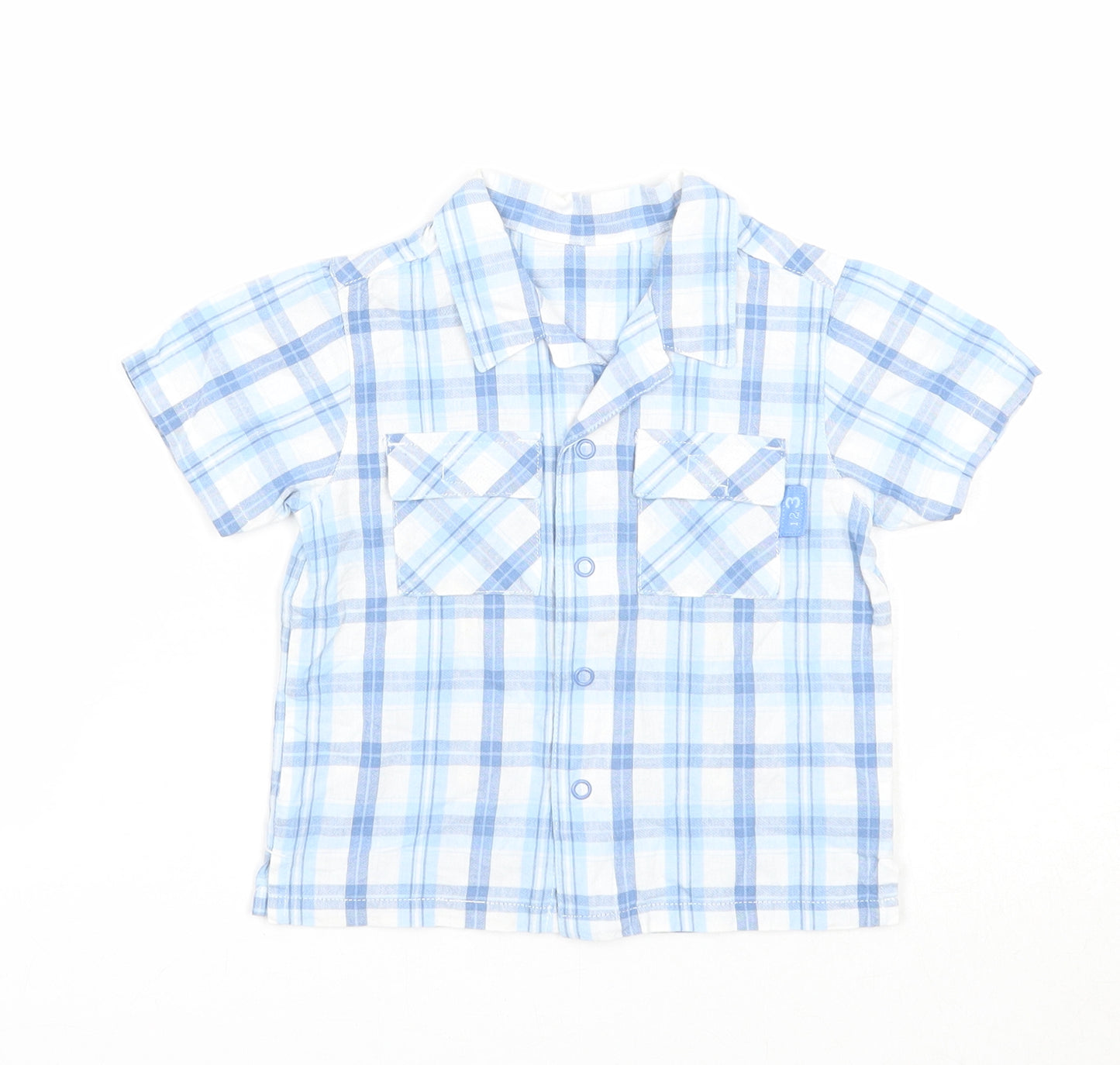 George Boys Blue Plaid Cotton Basic Button-Up Size 6-9 Months Collared Button