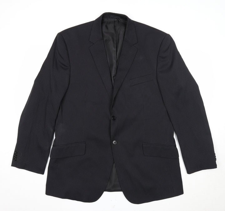 F&F Mens Black Striped Polyester Jacket Suit Jacket Size 44 Regular