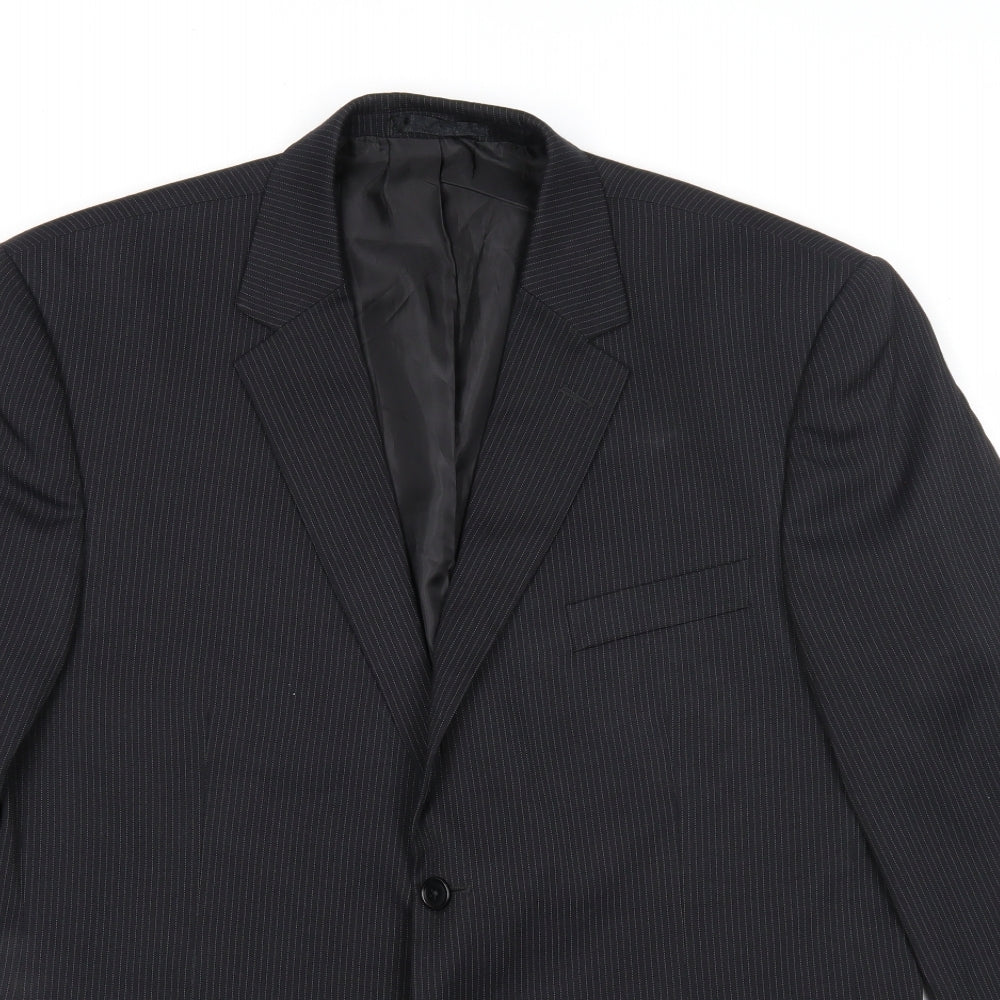 F&F Mens Black Striped Polyester Jacket Suit Jacket Size 44 Regular