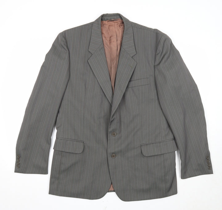 Preworn Mens Grey Striped Polyester Jacket Suit Jacket Size 42 Regular