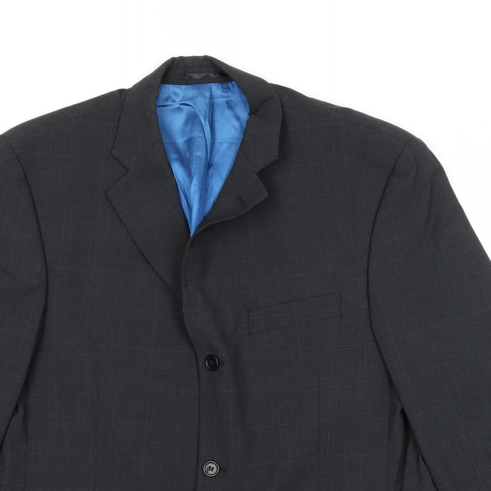 Daniel Hechter Mens Grey Check Wool Jacket Suit Jacket Size 40 Regular