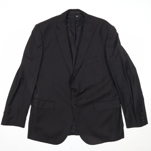 Marks and Spencer Mens Black Striped Wool Jacket Suit Jacket Size 44 Regular