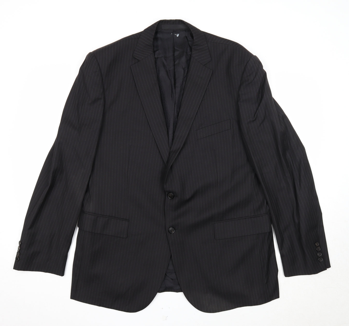 Marks and Spencer Mens Black Striped Wool Jacket Suit Jacket Size 44 Regular