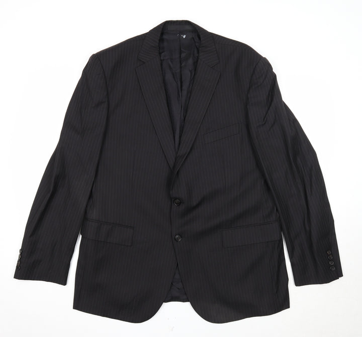 Marks and Spencer Mens Black Striped Wool Jacket Suit Jacket Size 44 Regular