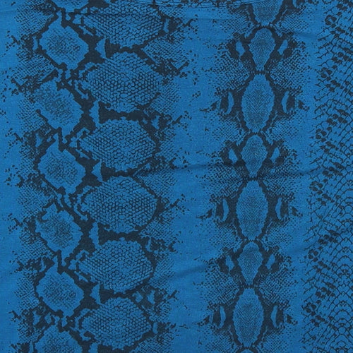 PRETTYLITTLETHING Womens Blue Geometric Viscose Cropped T-Shirt Size 14 Round Neck