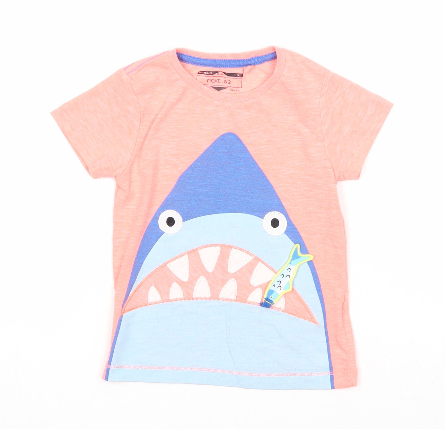 NEXT Baby Pink Cotton Basic T-Shirt Size 9-12 Months Round Neck Pullover - Shark