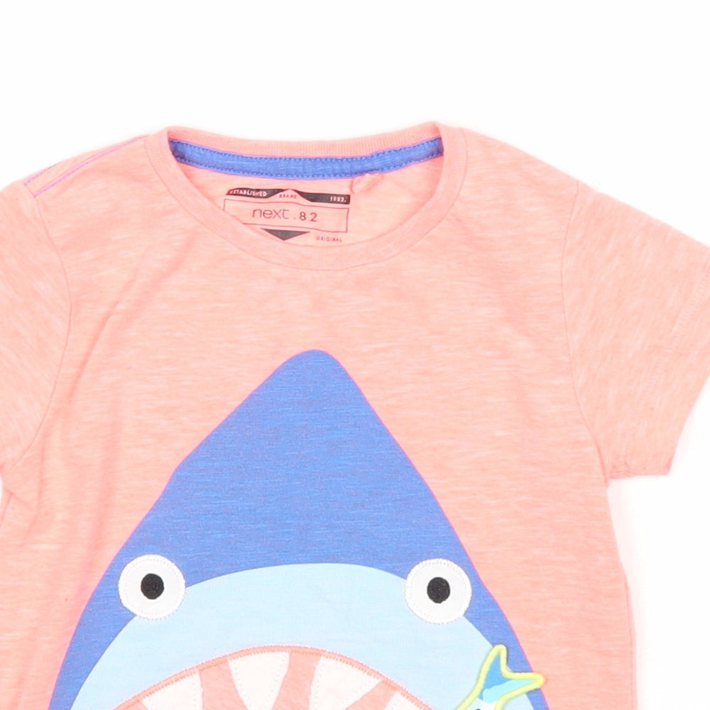 NEXT Baby Pink Cotton Basic T-Shirt Size 9-12 Months Round Neck Pullover - Shark