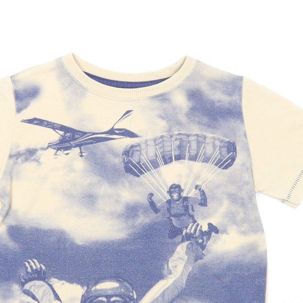 NEXT Boys Beige Cotton Basic T-Shirt Size 3 Years Round Neck Pullover - Chimp