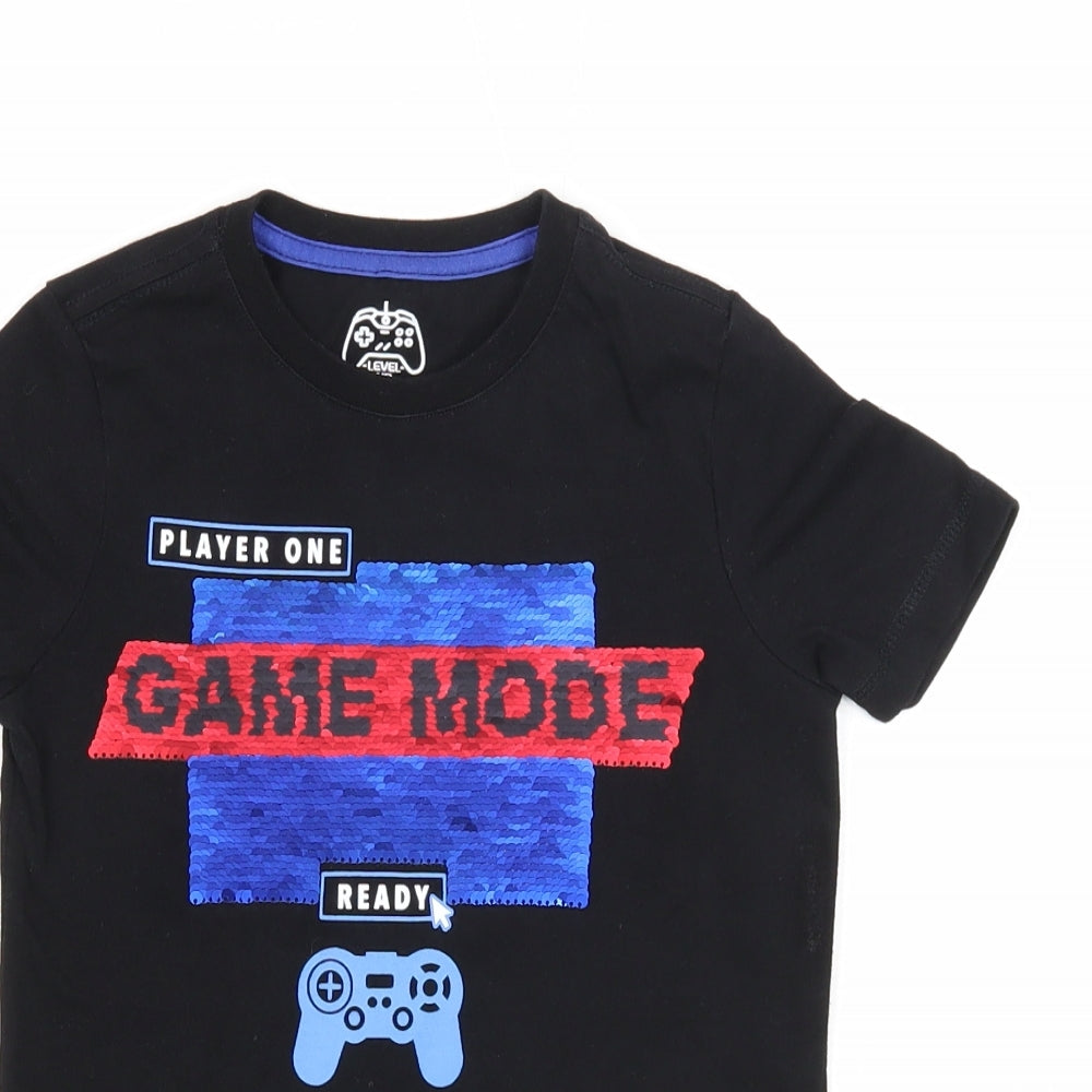 F&F Boys Black Cotton Basic T-Shirt Size 4-5 Years Round Neck Pullover - Player One Game Mode